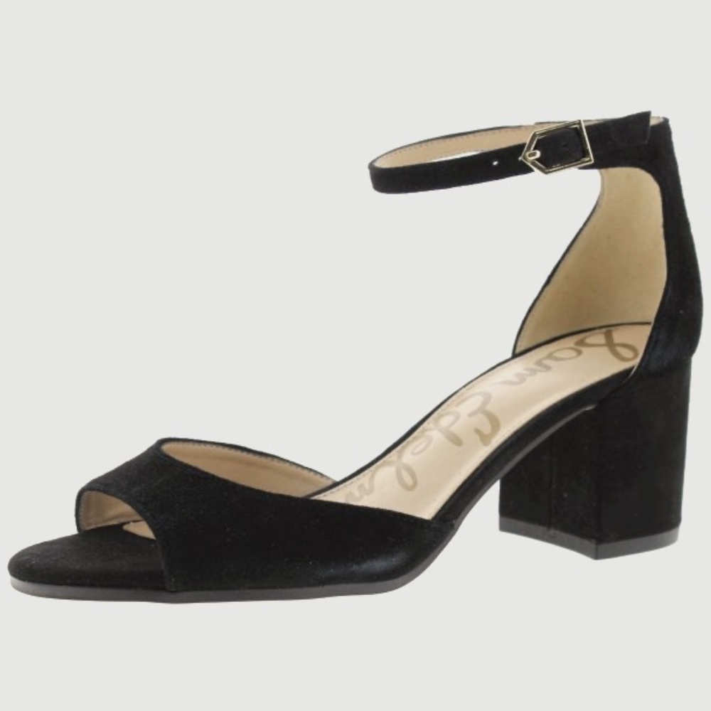 Sam Edelman Women's Black Suede Leather Susie Block Heel Sandal - 6.5